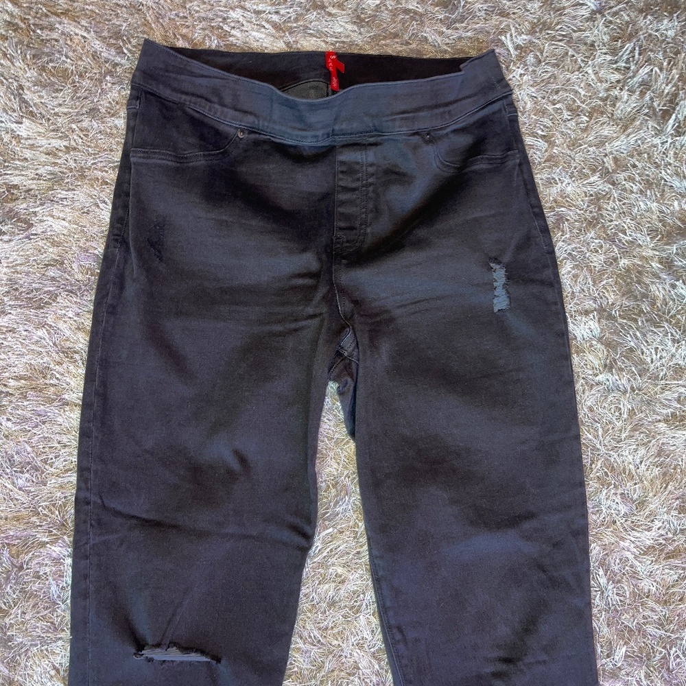 SPANX Black Distressed Skinny Pull On Denim Jeans / Pants Size XL - Picture 4 of 8